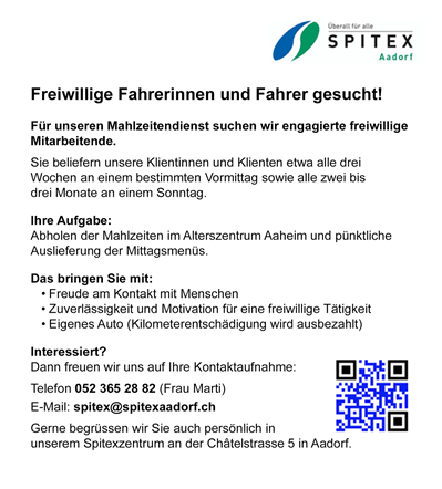 Spitex Aadorf - Freiwillige Fahrer/innen gesucht – mit Herz unterwegs!